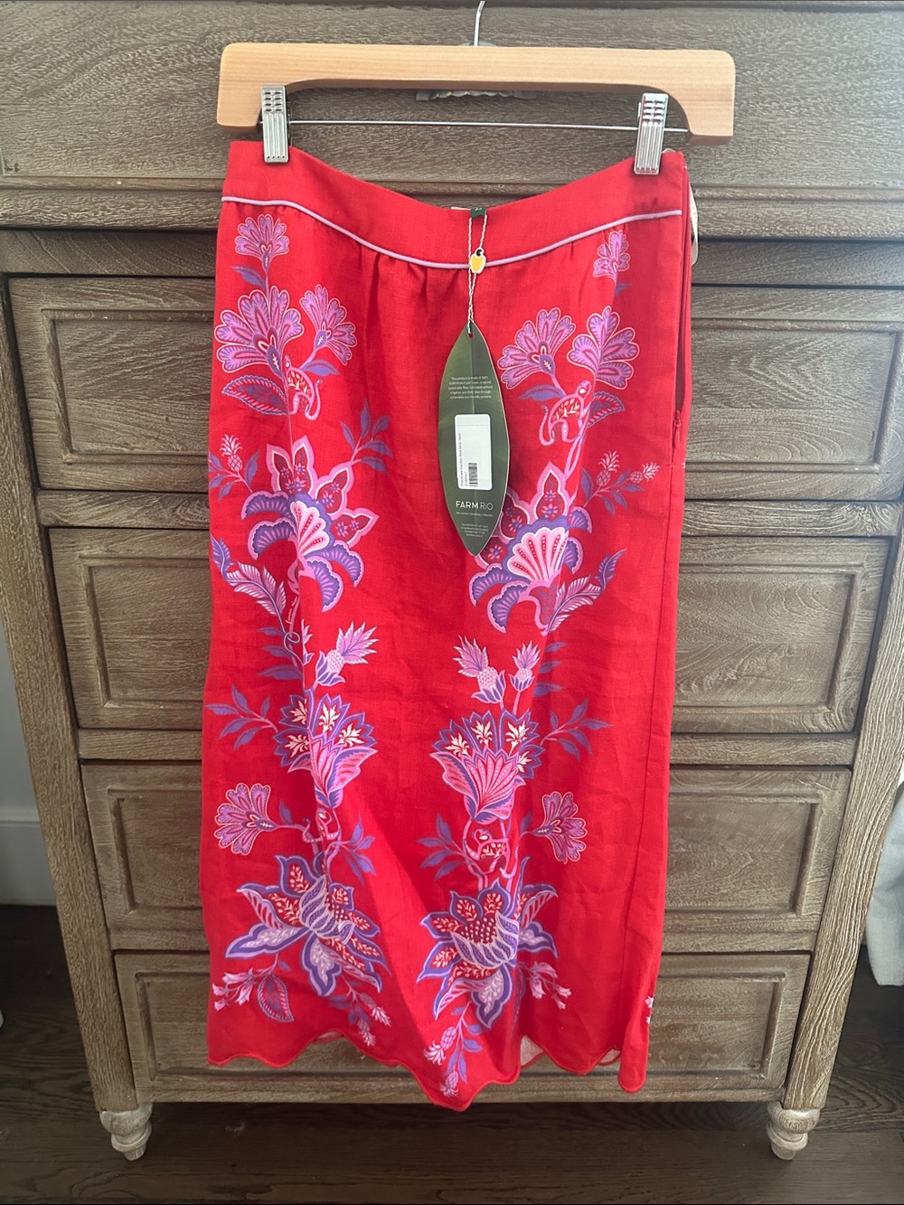 FARM Rio Porcelain Garden Red Midi Skirt